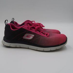 WOMENS SKECH-KNIT BY SKECHERS MEMORY FOAM PINK/BLACK TENNIS SHOES SZ 8 1818